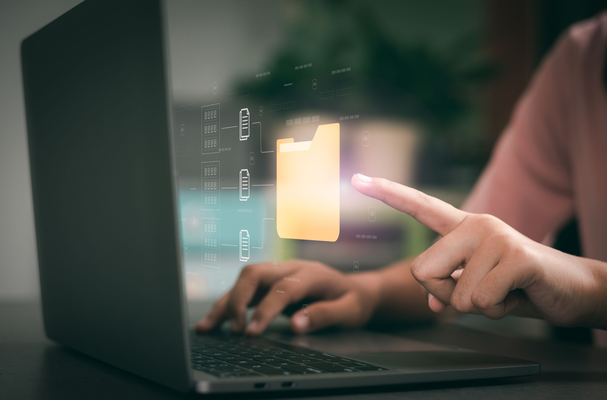 A business woman manages an organization's document database via